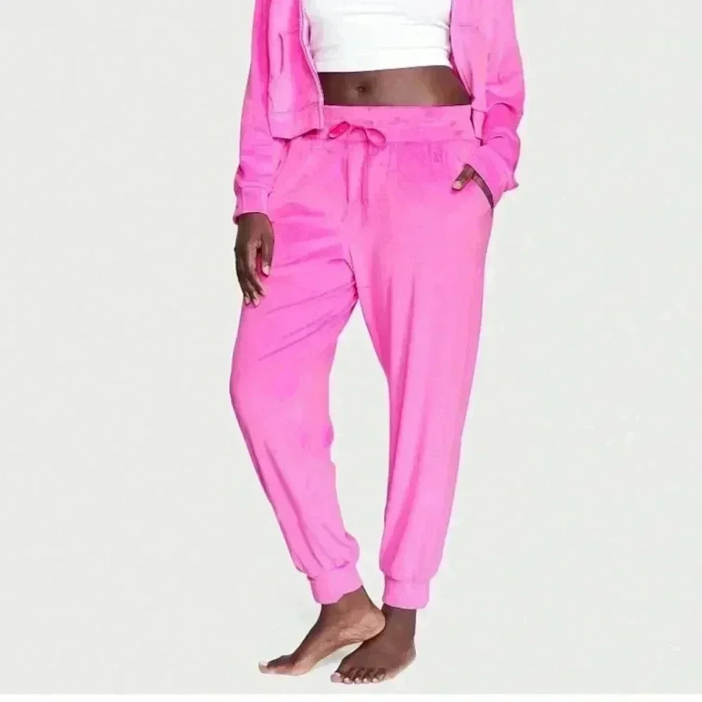 Victoria’s Secret velour jogger nwt Large Smooth Electric Pink